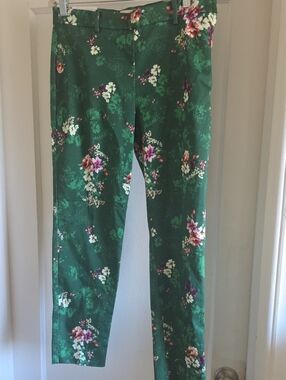 H&M Dark Green Floral Pants, Sz 12